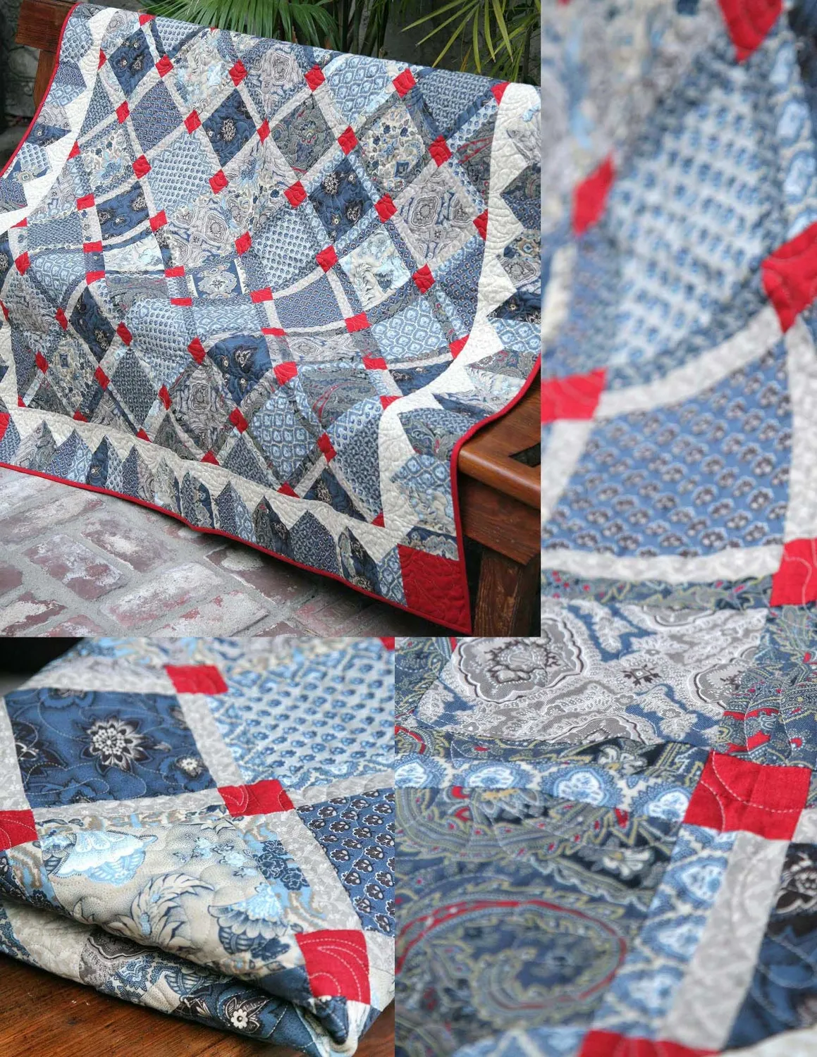 French General Rue Indienne Romani Bleu patron quilt papier 53x53