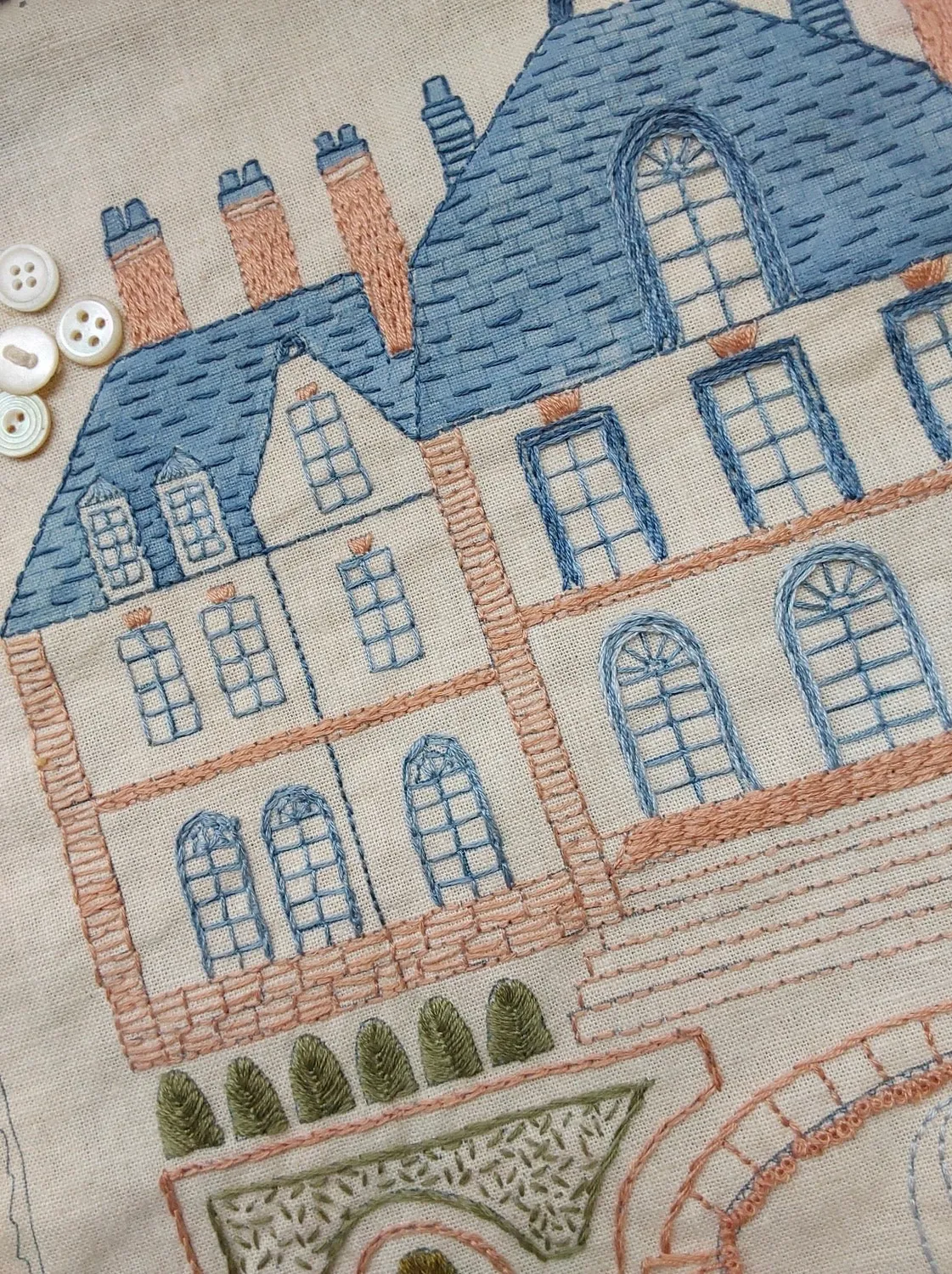 French General La Maison Bleu sampler broderie lin-coton 61x112 cm