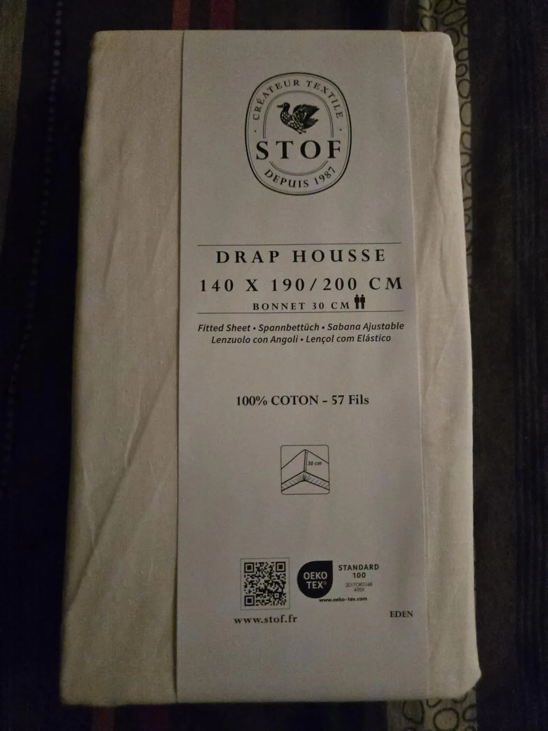 STOF Eden drap-housse 160x200 blanc coton