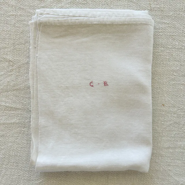French General torchon ancien coton monogramme CR 71x36