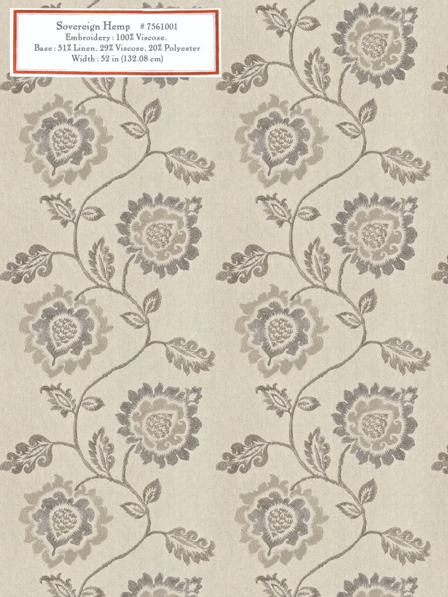 French General Sovereign Hemp tissu ameublement 132cm au mètre