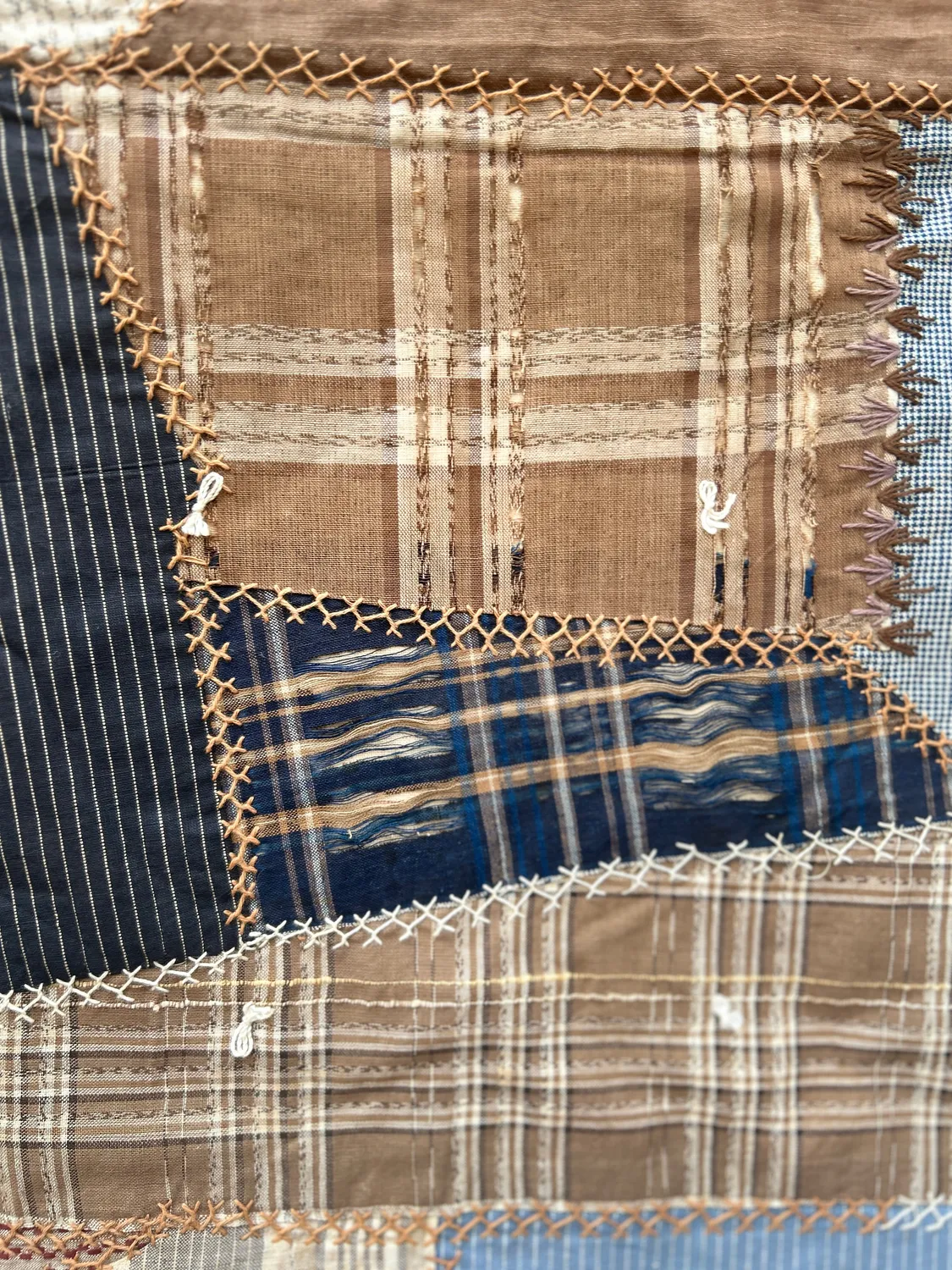 French General Antique Workwear crazy quilt 190x203cm