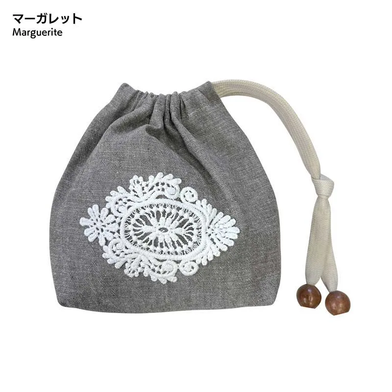 Yoko Saito Mini Drawstring Pouch Rose kit pochon dentelle coton