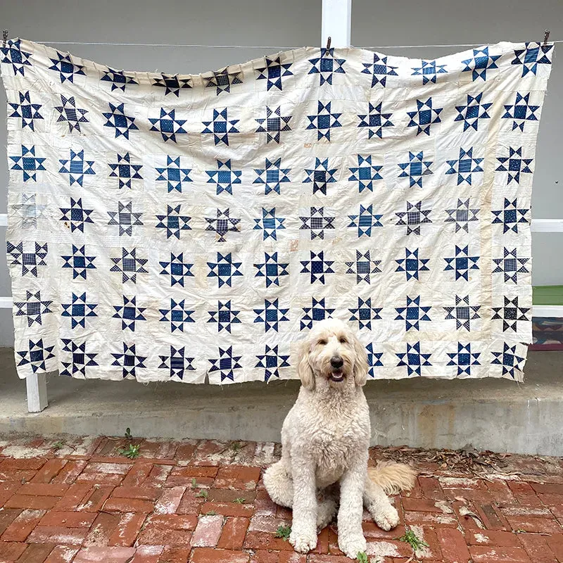 French General Ohio Star top quilt ancien indigo 149x236 cm