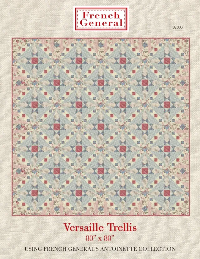 French General Antoinette Versailles Trellis patron quilt 80x80 bleu