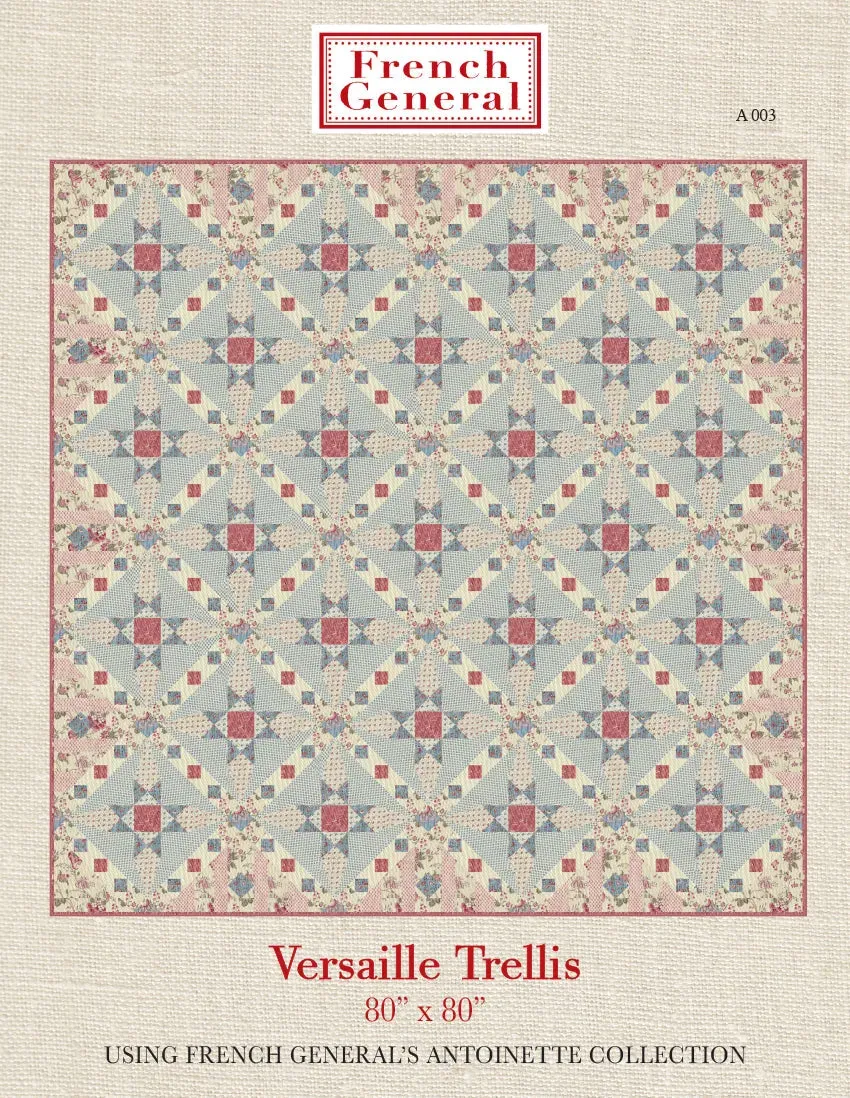 French General Antoinette Versailles Trellis patron quilt 80x80 bleu