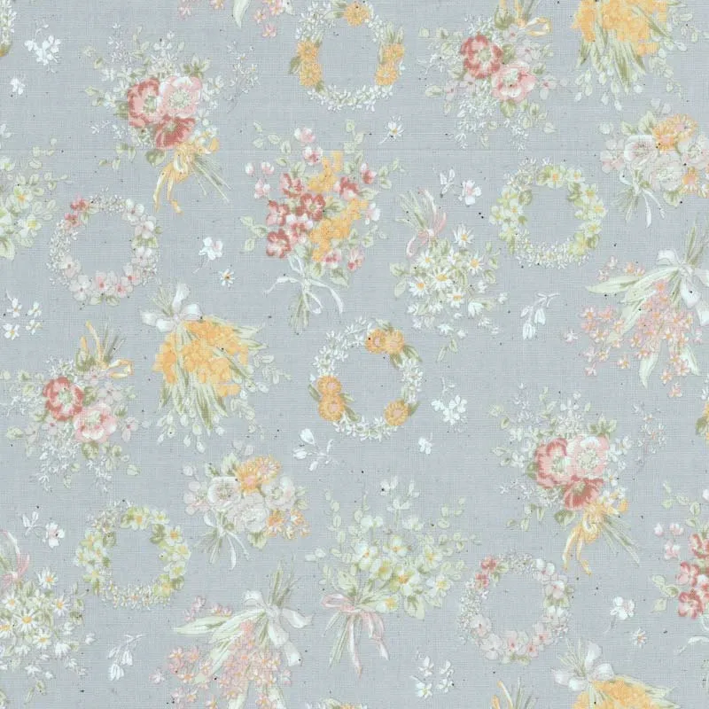 Yoko Saito 2026-06-A01 tissu coton bouquets gris au mètre