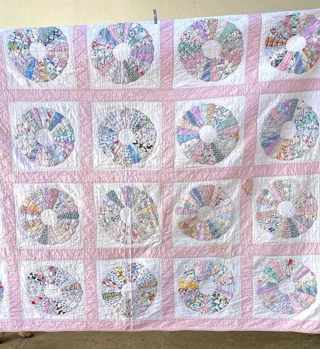 French General Dresden Plate quilt ancien rose 165x203 cm