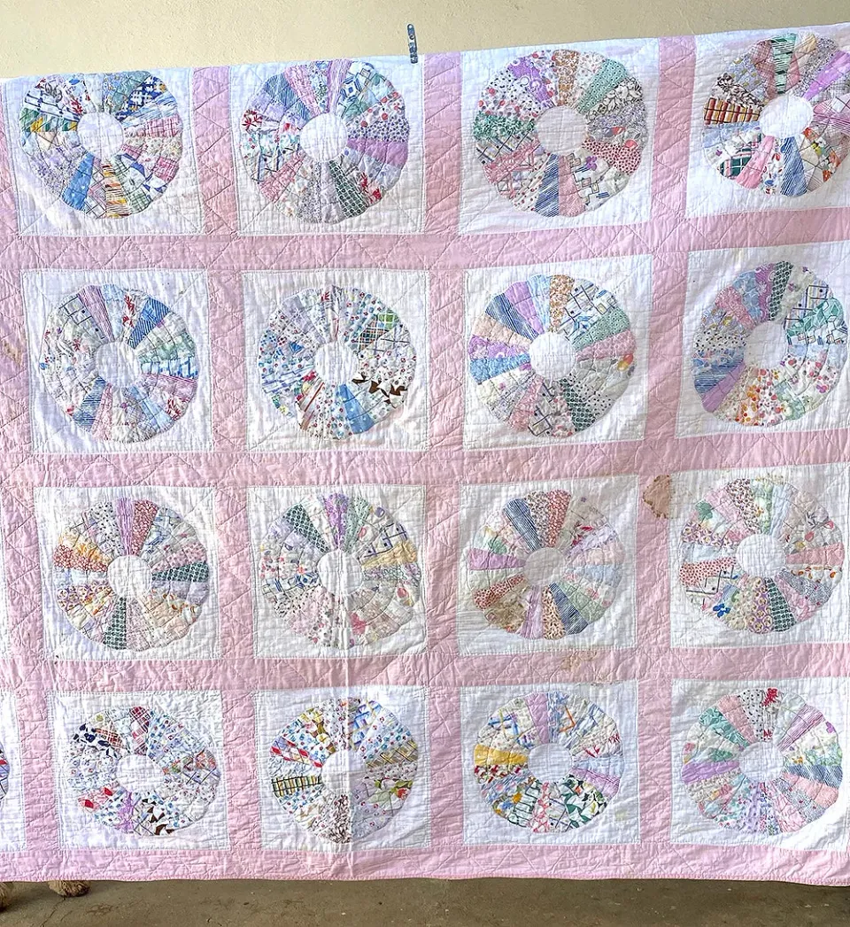 French General Dresden Plate quilt ancien rose 165x203 cm