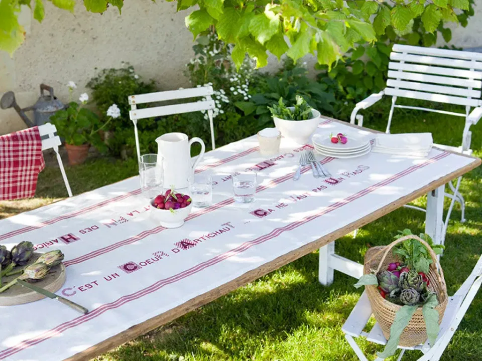 La Croix et La Manière Nappe Dictons kit lin 85x200