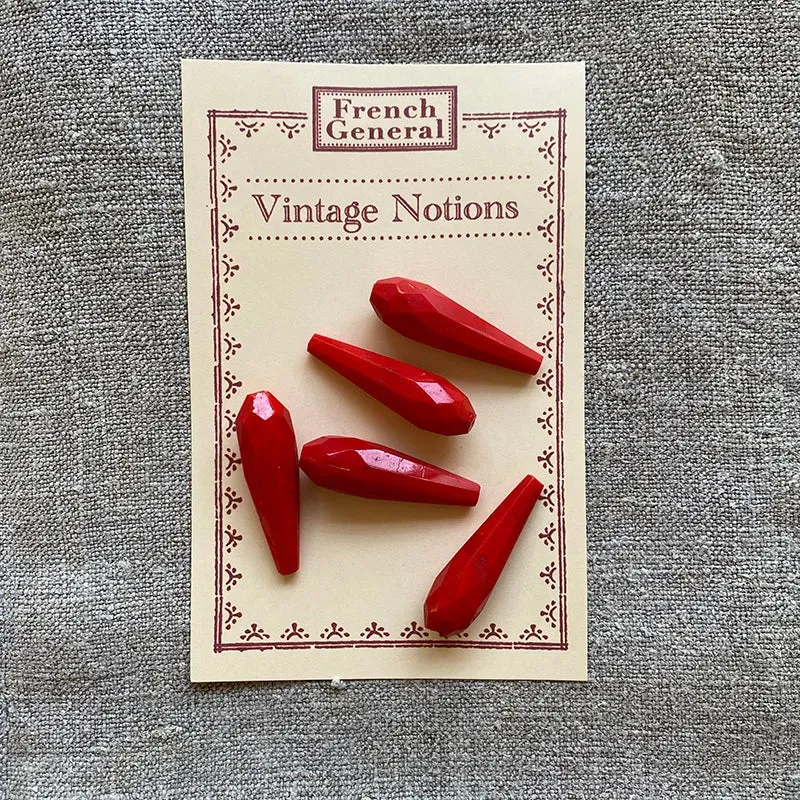 French General gouttes verre rouge cerise vintage 10x40mm x5