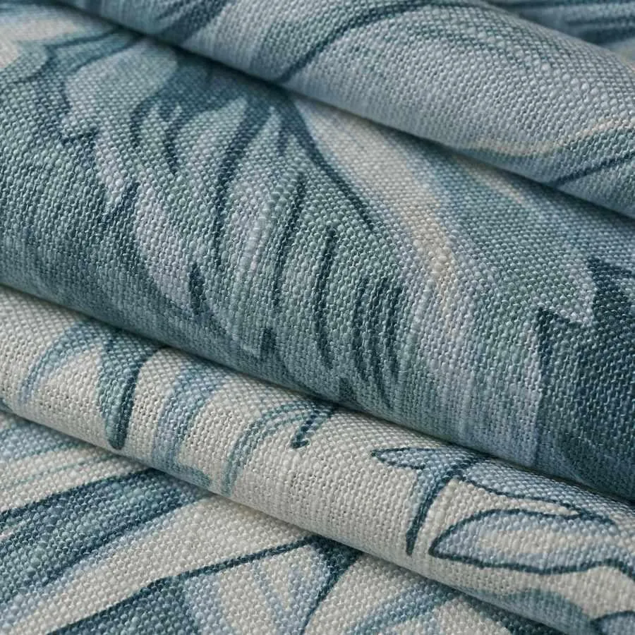 French General Baxter Bleu tissu ameublement lin 137 cm