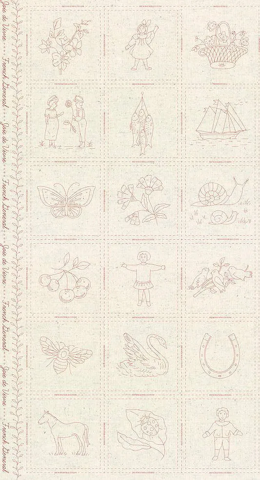 French General Joie de Vivre sampler panneau broderie lin