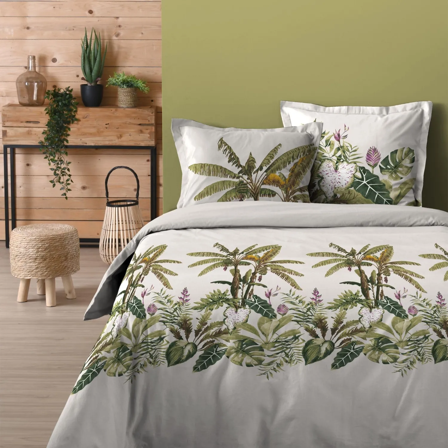 Stof Antilles housse couette 240x220 vert coton +2 taies