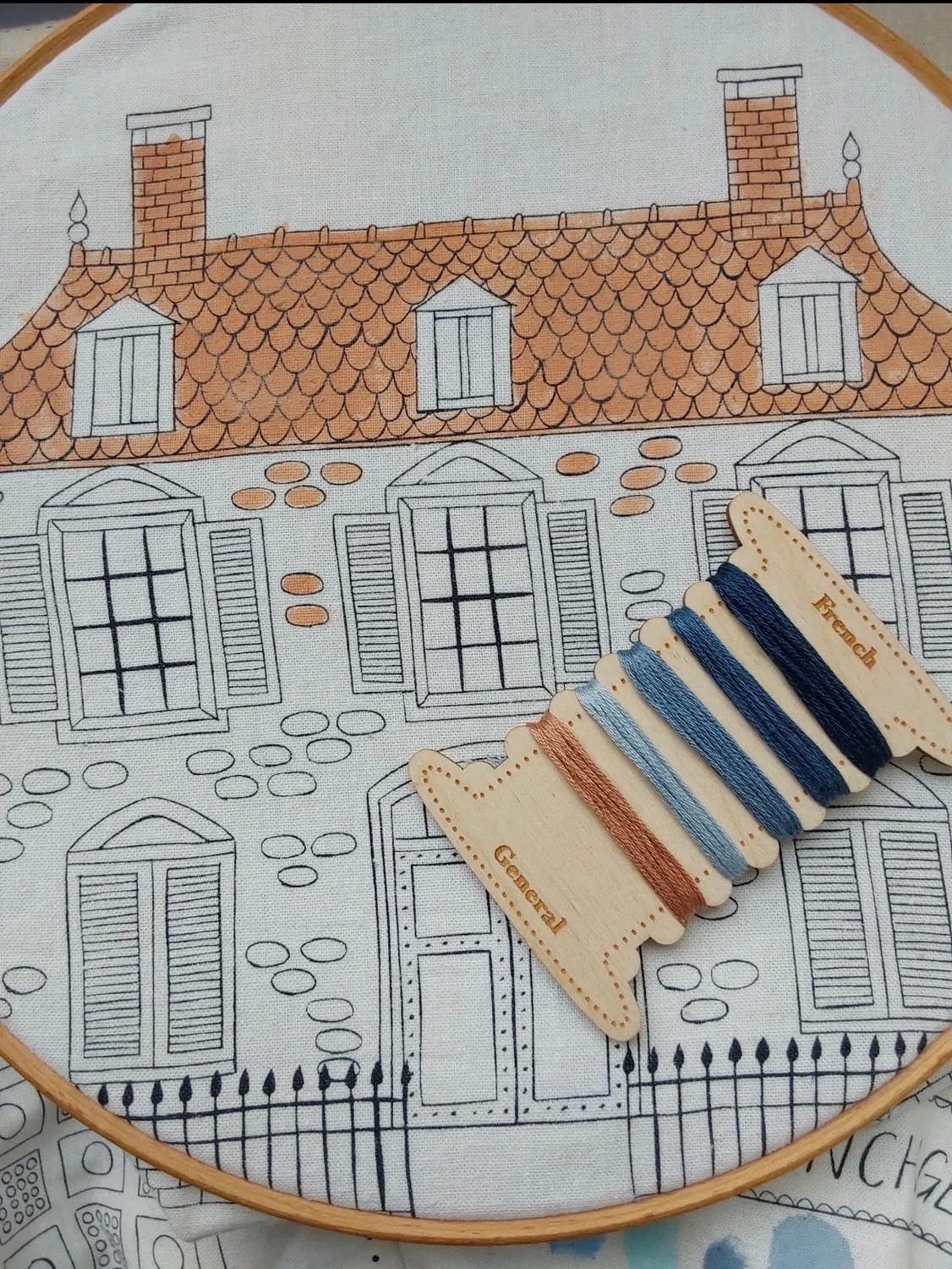 French General La Maison Bleu sampler broderie lin-coton 61x112 cm