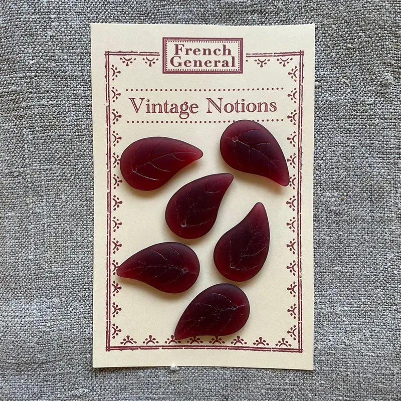 French General perles feuille verre rouge 20x35 mm lot 6