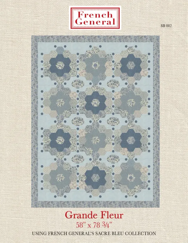French General Sacre Bleu patron quilt Grande Fleur coton