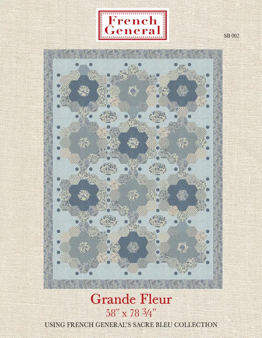 French General Sacre Bleu patron quilt Grande Fleur coton