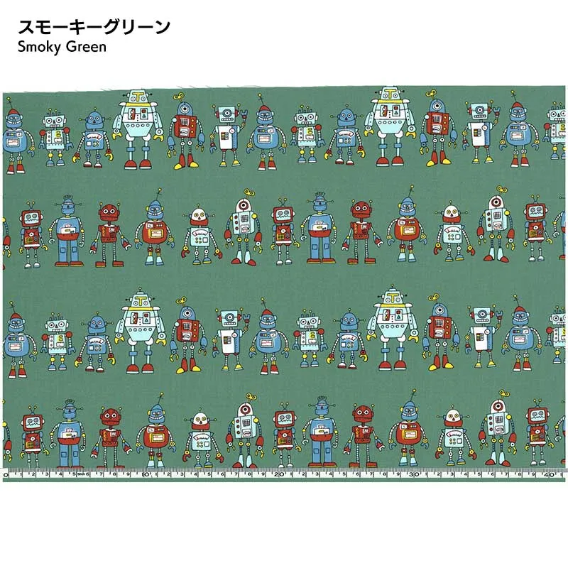 Yoko Saito Many Robots tissu coton au mètre vert