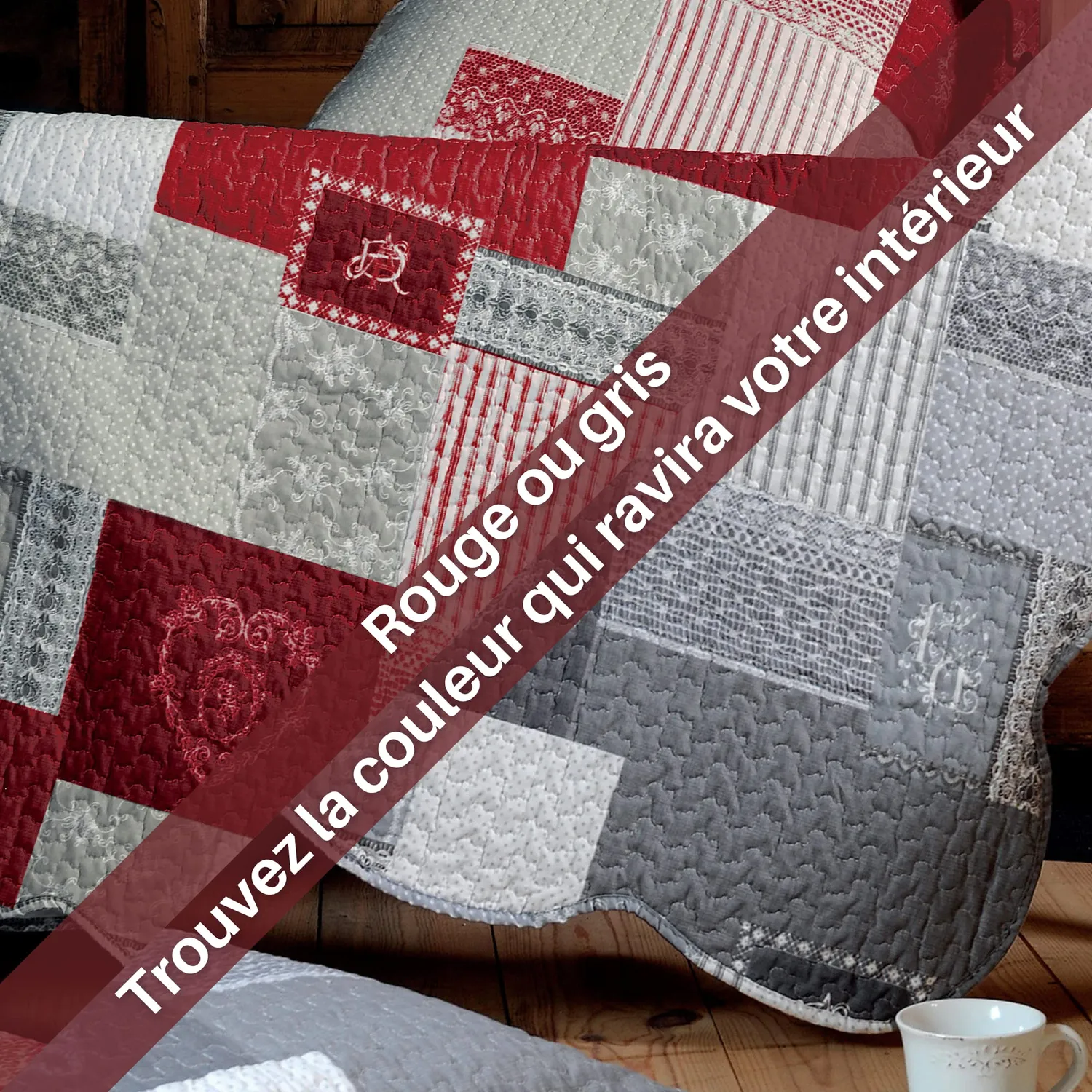 Stof Arkansas boutis 260x240 cm gris + 2 taies patchwork