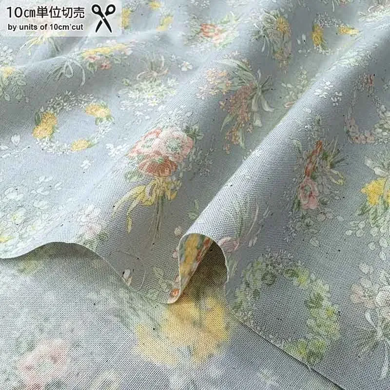 Yoko Saito 2026-06-A01 tissu coton bouquets gris au mètre