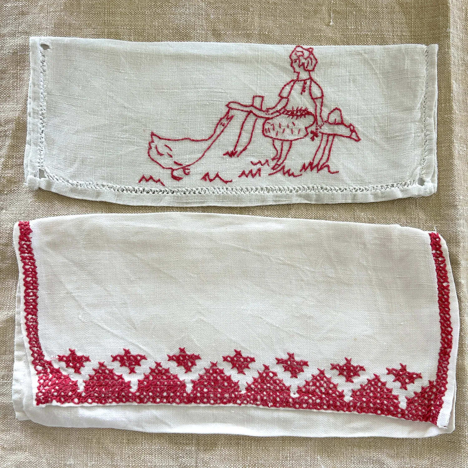 French General porte-serviettes vintage tissu brodé lot de 2