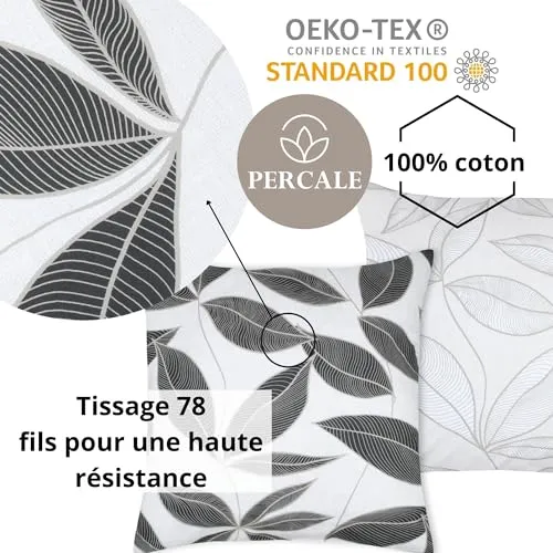 STOF Matisse taie d’oreiller 63x63 noir blanc percale coton