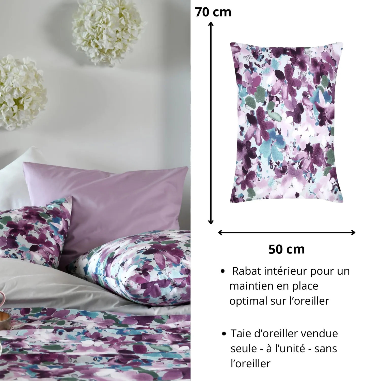 STOF Pervenche taie d’oreiller 50x70 parme rose percale coton