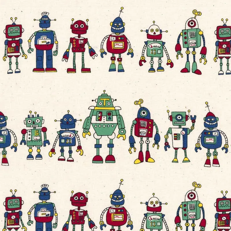 Yoko Saito Many Robots tissu coton au mètre vert