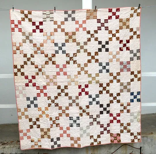French General Antique Nine Patch quilt ancien 178 x 170 cm