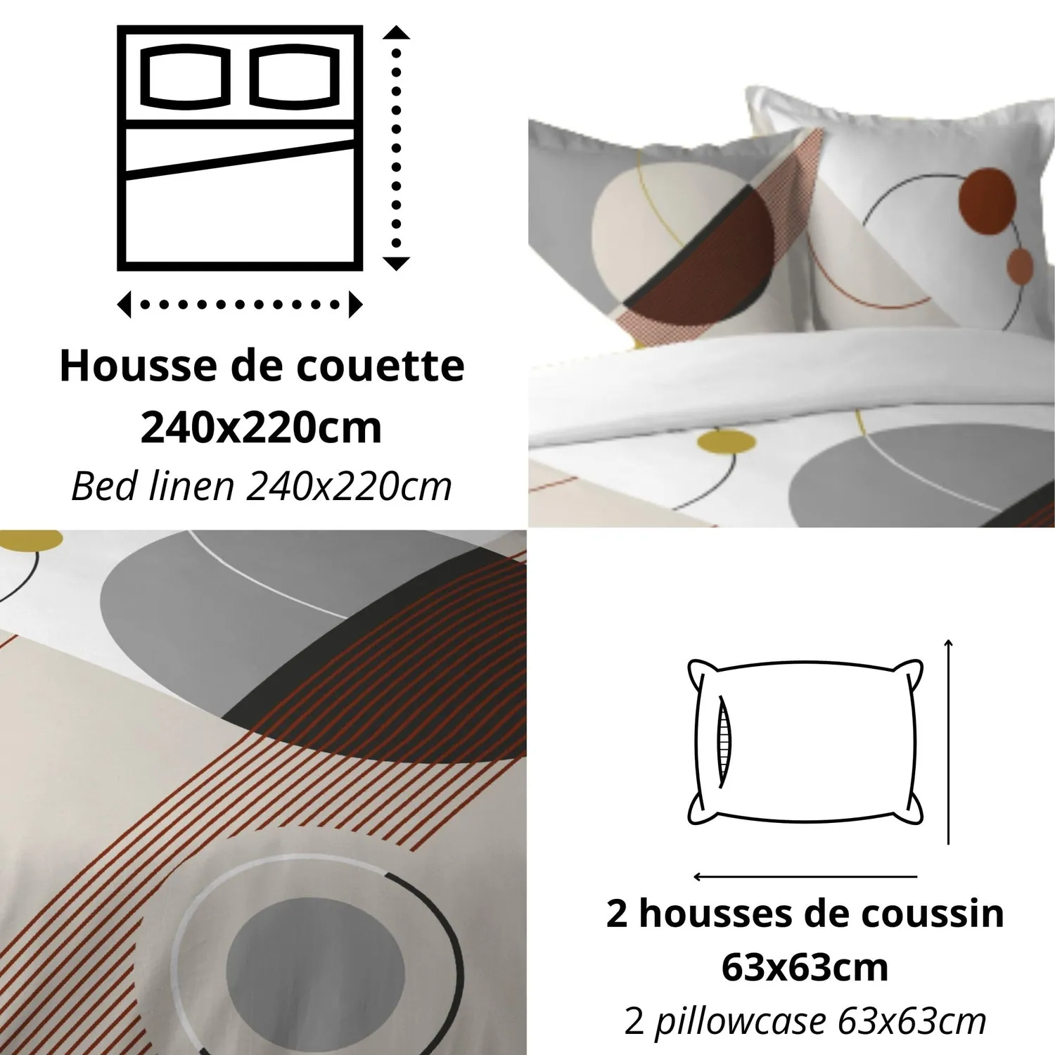 Stof Chroma housse couette 240x220 beige coton +2 taies