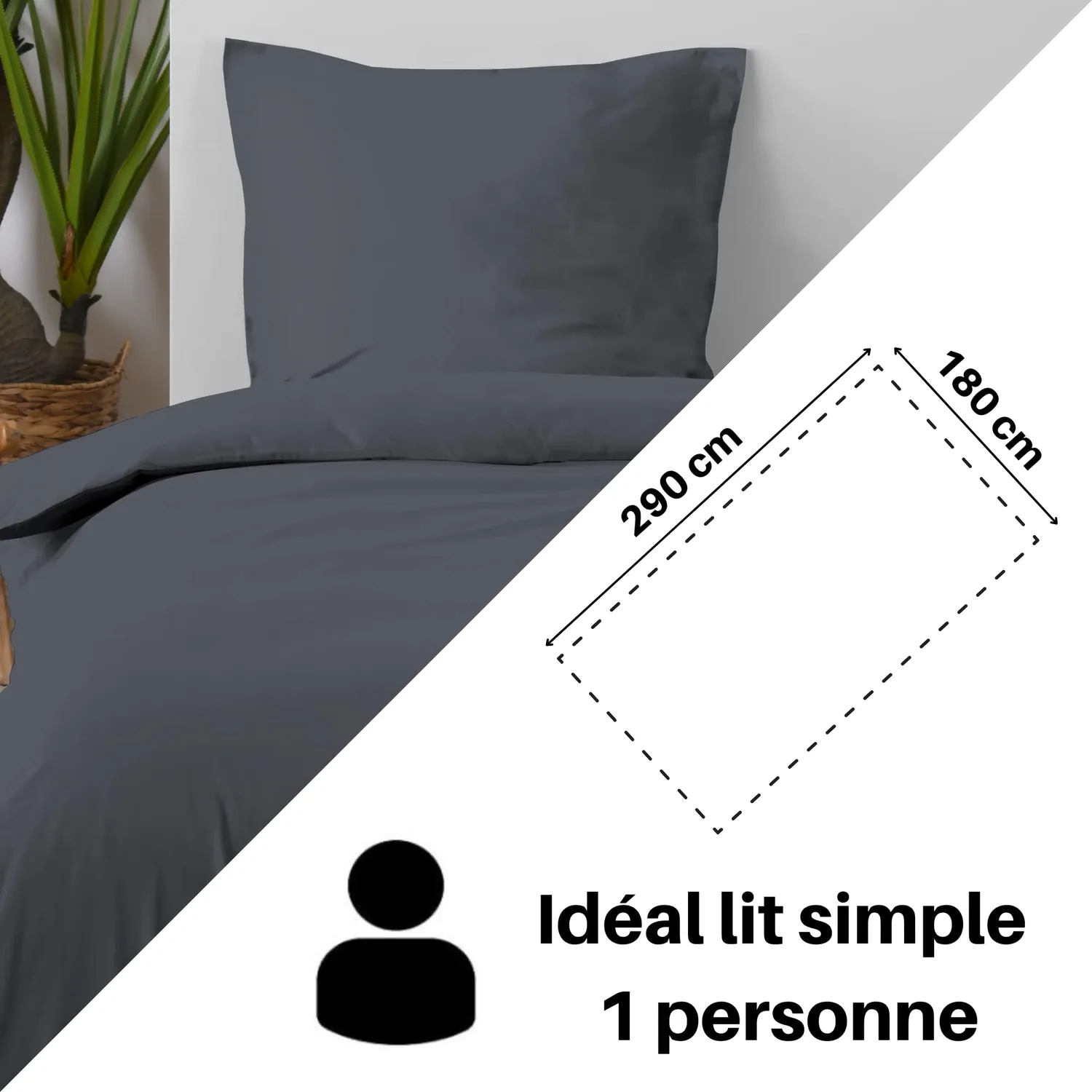 Stof Eden drap plat 180x290 cm ardoise coton