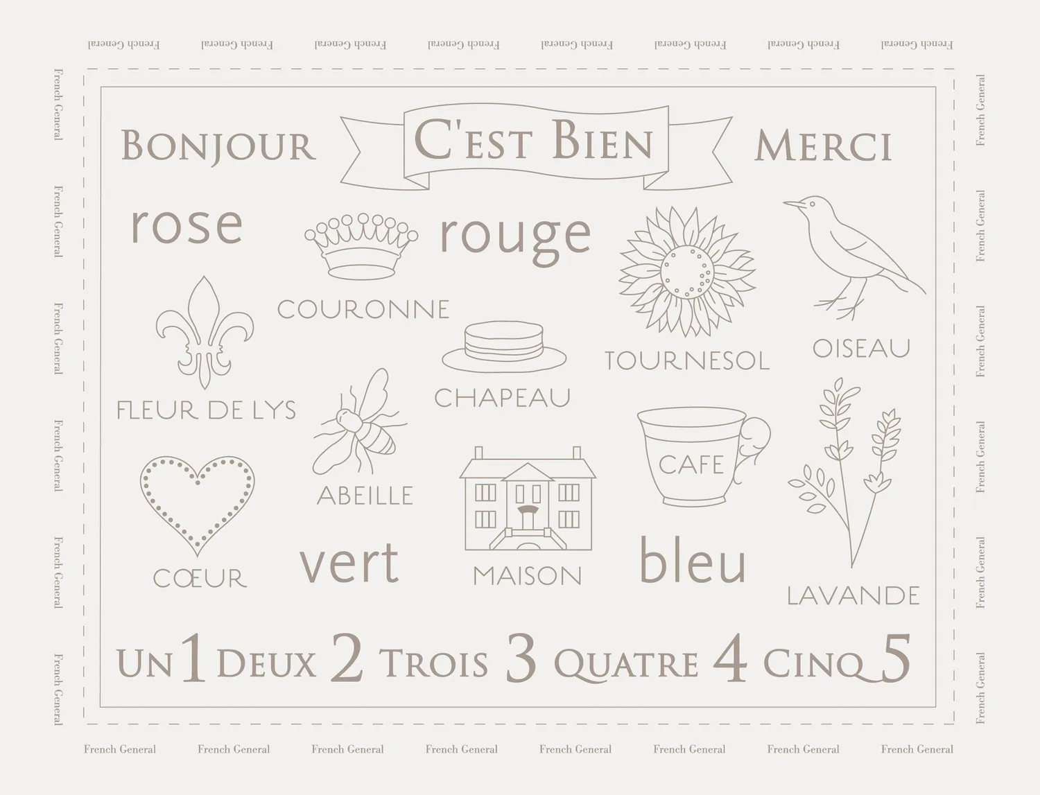 French General C'est Bien canevas broderie lin gris 35x28 cm