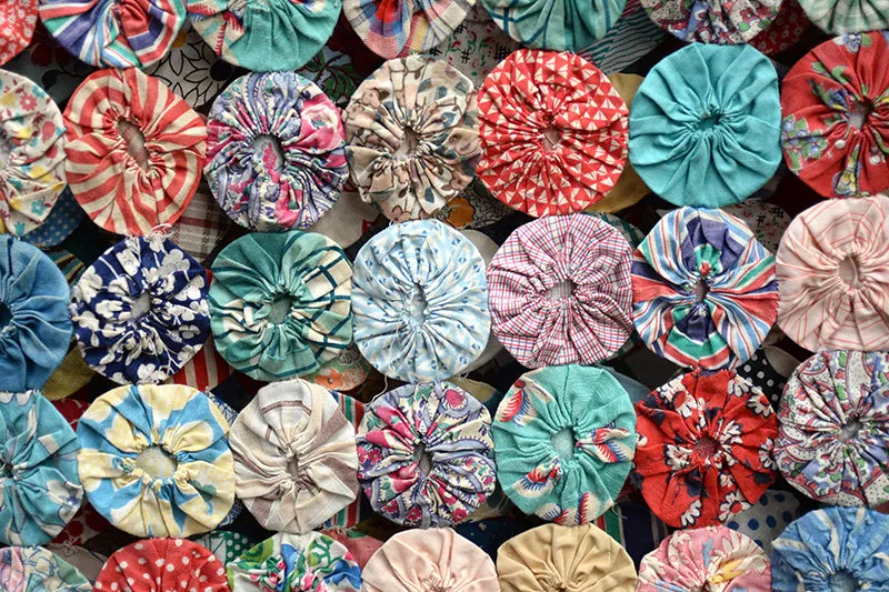 French General Antique Yo-Yo Quilt quilt ancien 203x203 patch