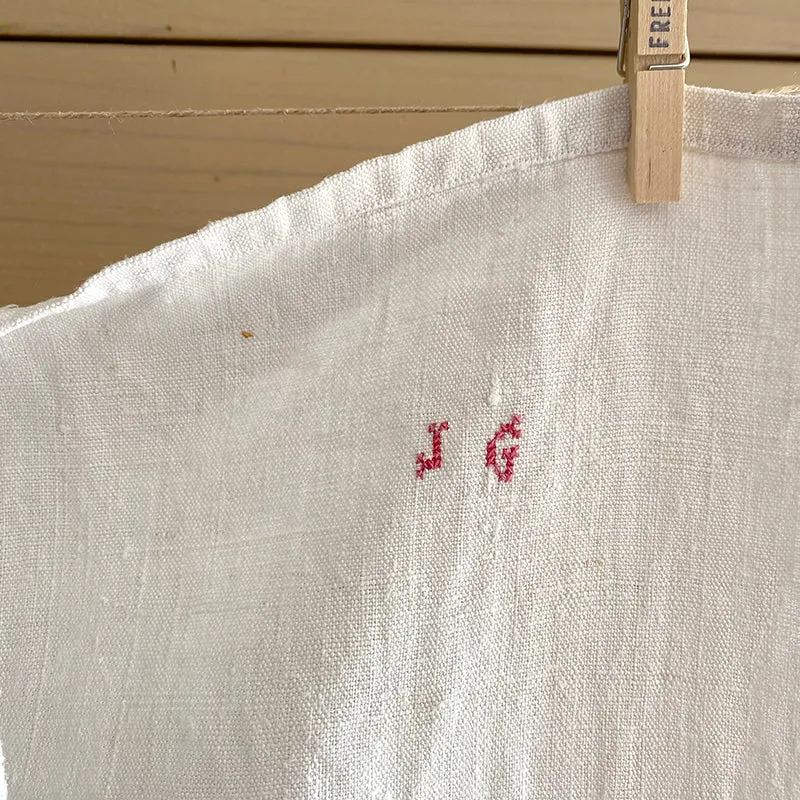 French General tablier ancien ortie monogramme JG