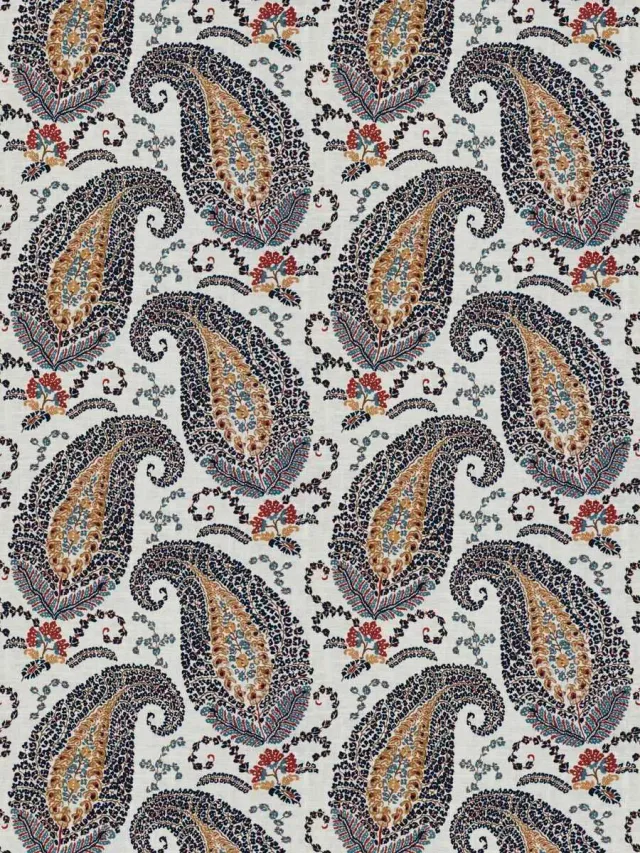 French General Santerre Indigo tissu ameublement lin 137 cm