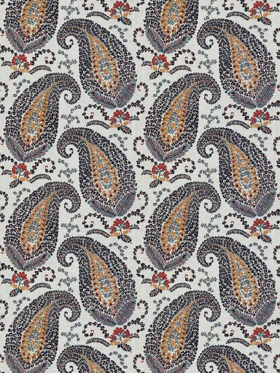 French General Santerre Indigo tissu ameublement lin 137 cm
