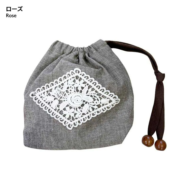 Yoko Saito Mini Drawstring Pouch Rose kit pochon dentelle coton