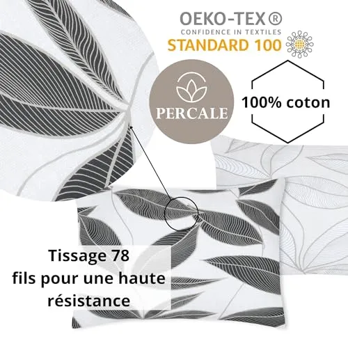 STOF Matisse taie d’oreiller 50x70 noir blanc percale coton