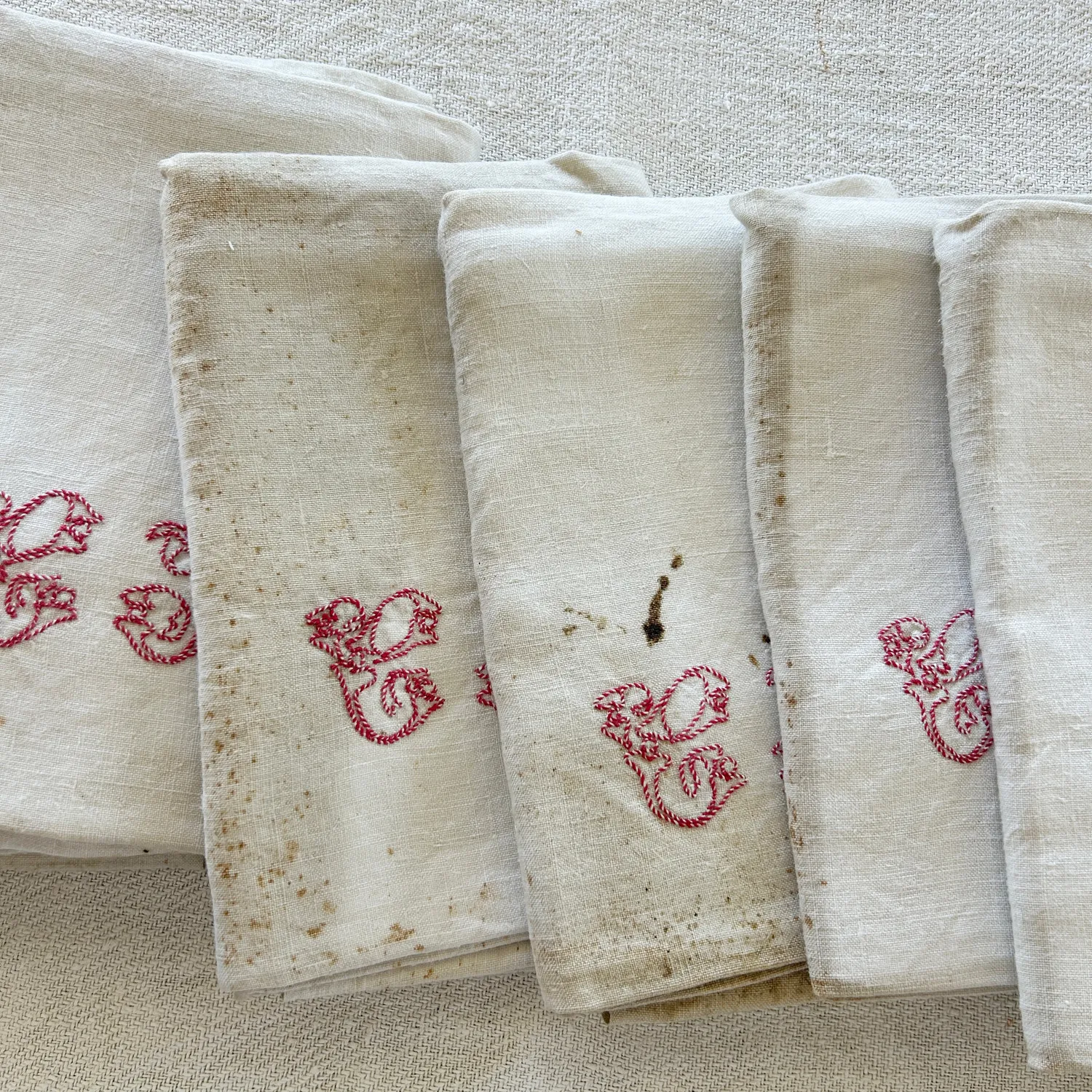 French General Early French CN Monogram torchons coton lot de 8
