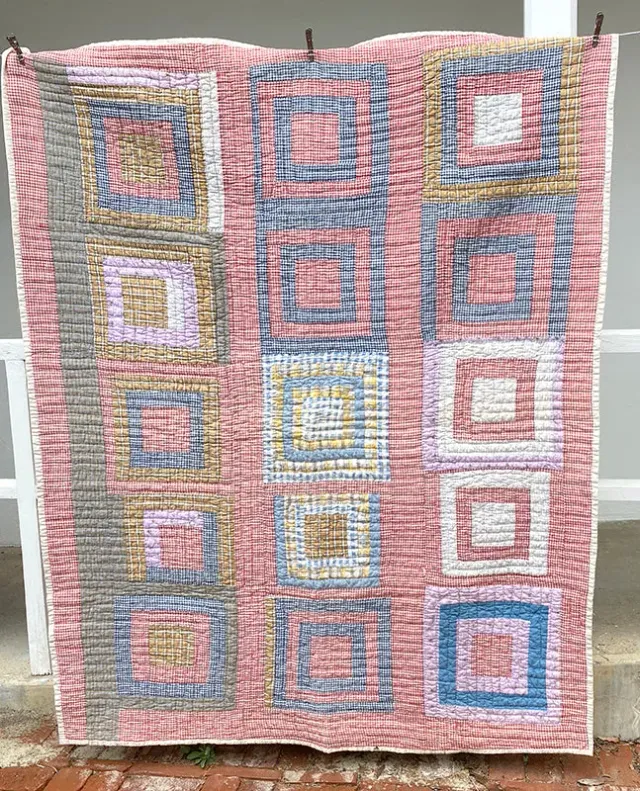 French General Vintage Log Cabin Quilt quilt ancien 58x70 vichy