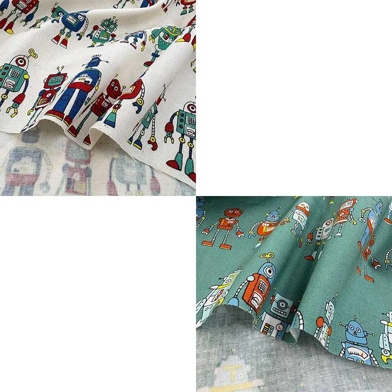 Yoko Saito Many Robots tissu coton au mètre vert