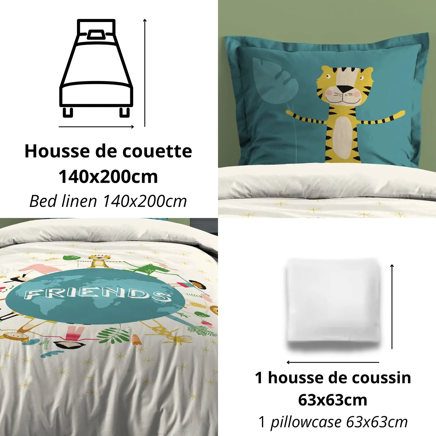 Stof Amis parure housse de couette 140x200 cm bleu coton