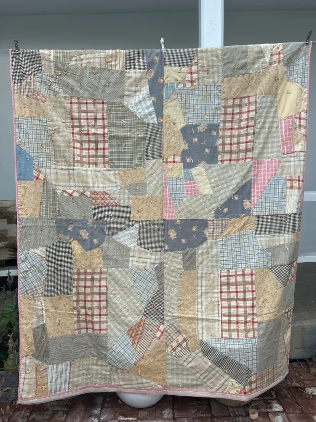 French General Antique Crazy Quilt double face quilt ancien soie coton