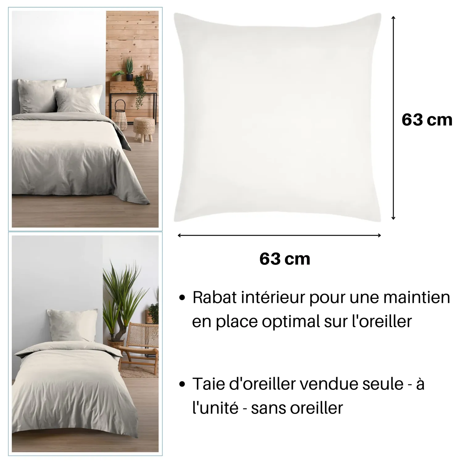 STOF Eden taie oreiller 63x63 cm ivoire coton