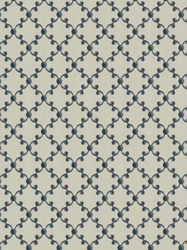 French General Morisette Indigo tissu brodé ameublement 132 cm
