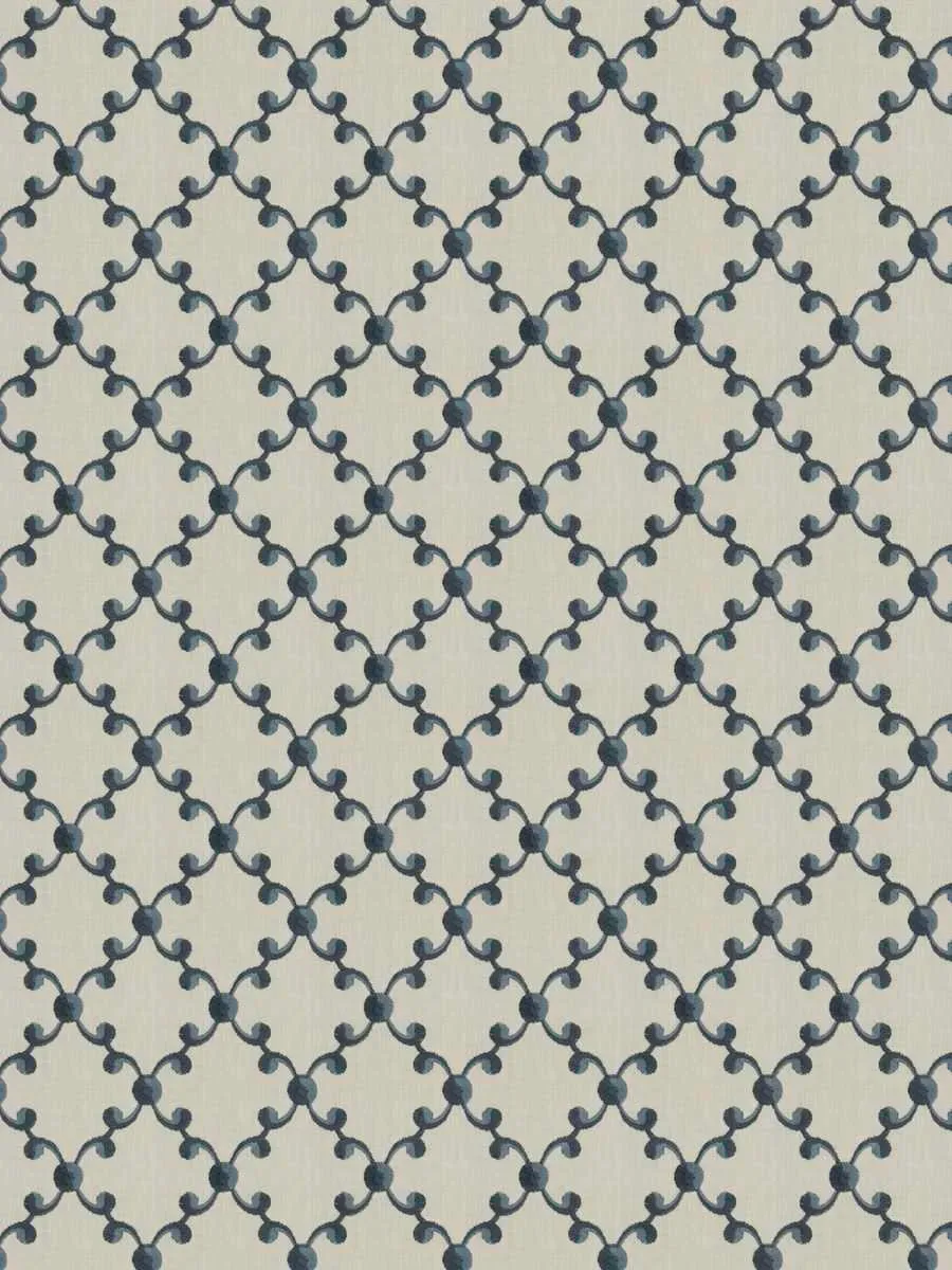 French General Morisette Indigo tissu brodé ameublement 132 cm