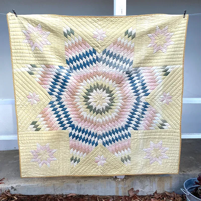 French General Vintage Lone Star quilt ancien pastel 173x178