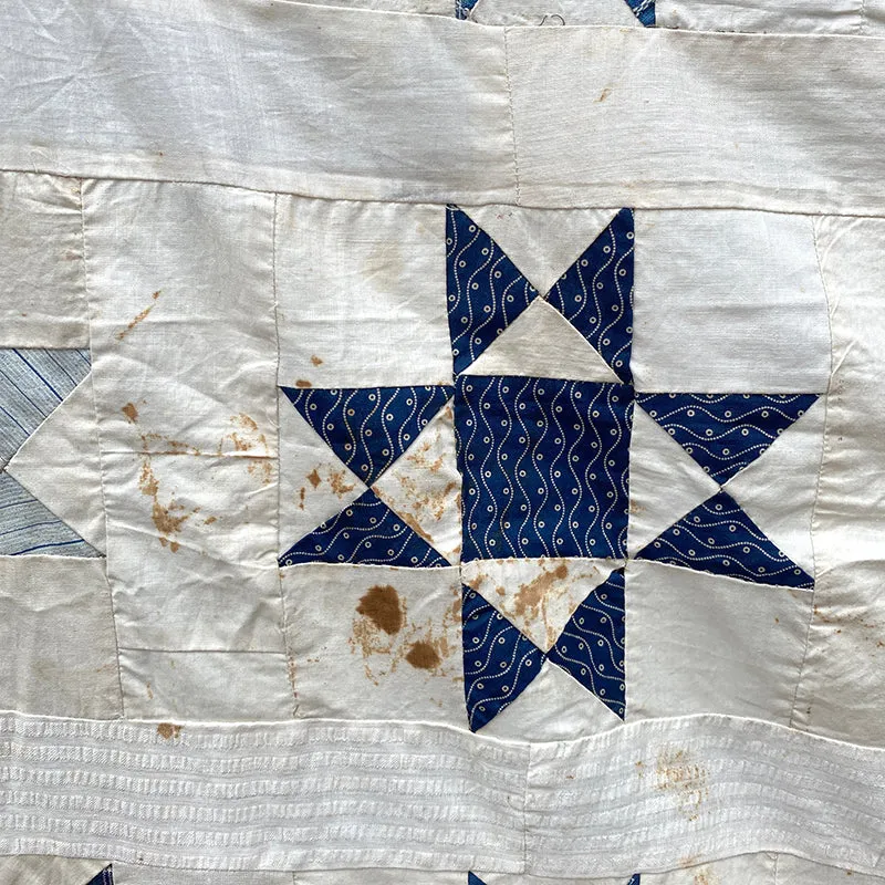 French General Ohio Star top quilt ancien indigo 149x236 cm