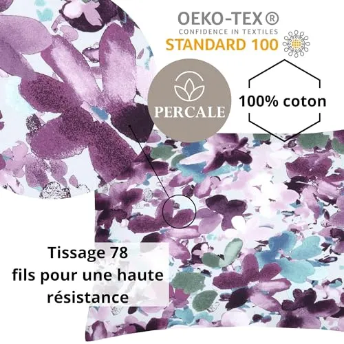 STOF Pervenche taie d’oreiller 50x70 parme rose percale coton